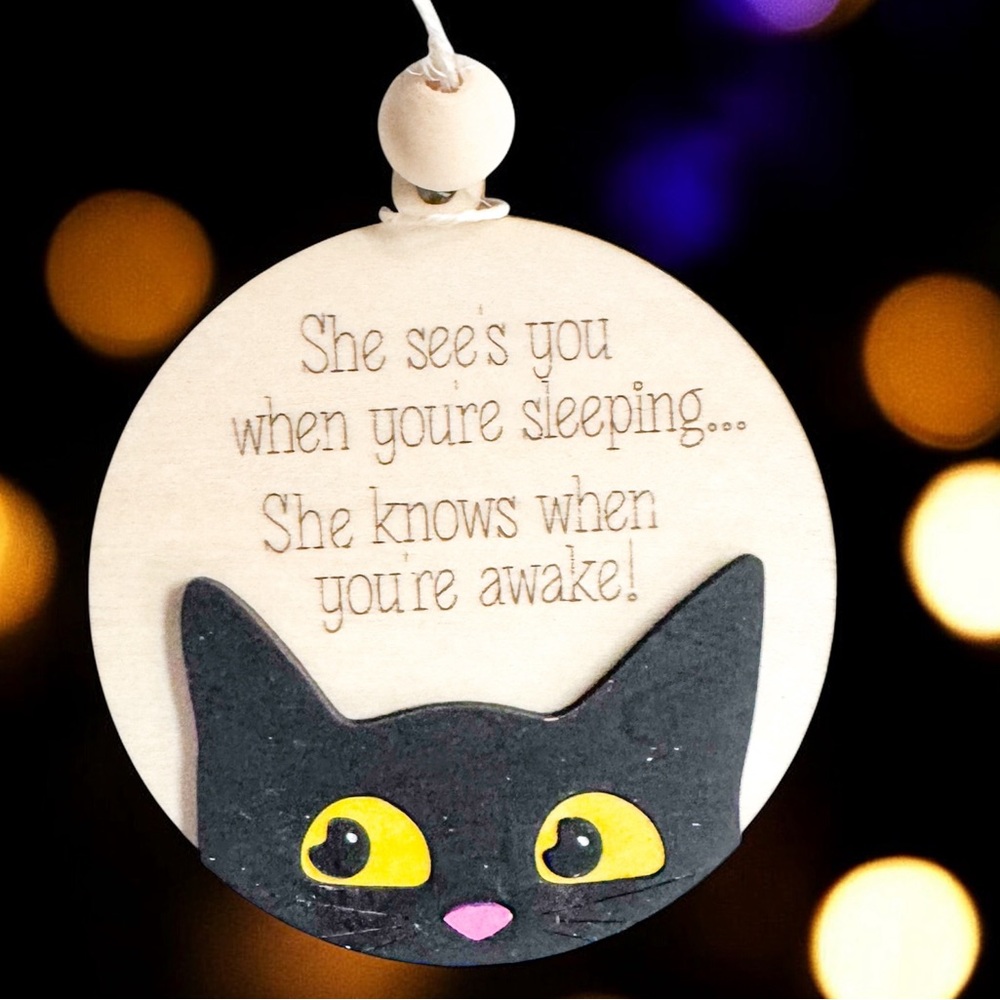 3/$15 Handcrafted Black Cat Christmas Ornament (Select He or She)